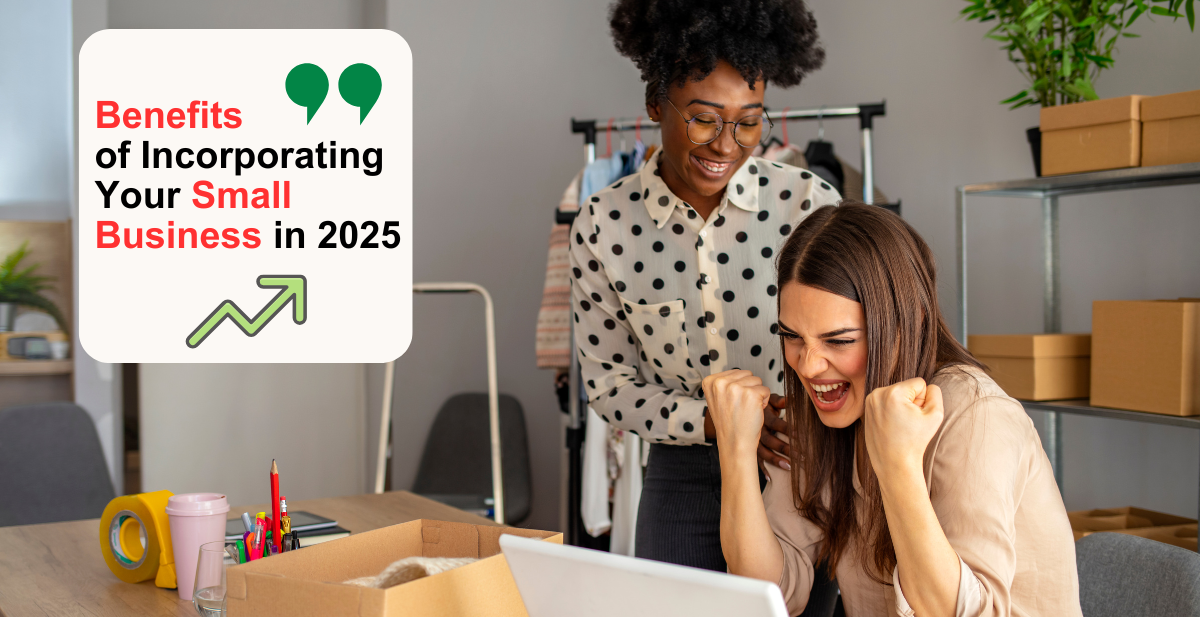 Two women celebrating success in a small business setting.