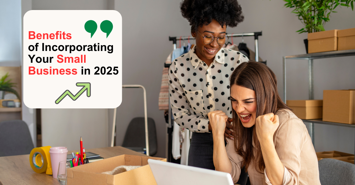 Two women celebrating success in a small business setting.
